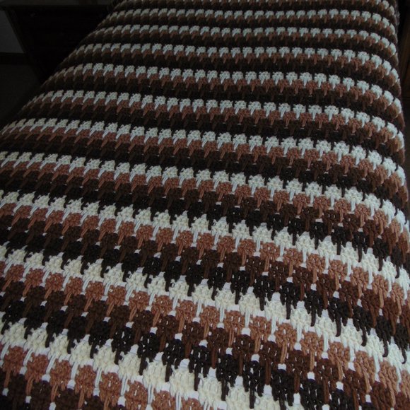 Vintage Afghan, Handmade, Shades of Brown, Beige and Ivory, 60 x76 - Picture 12 of 16